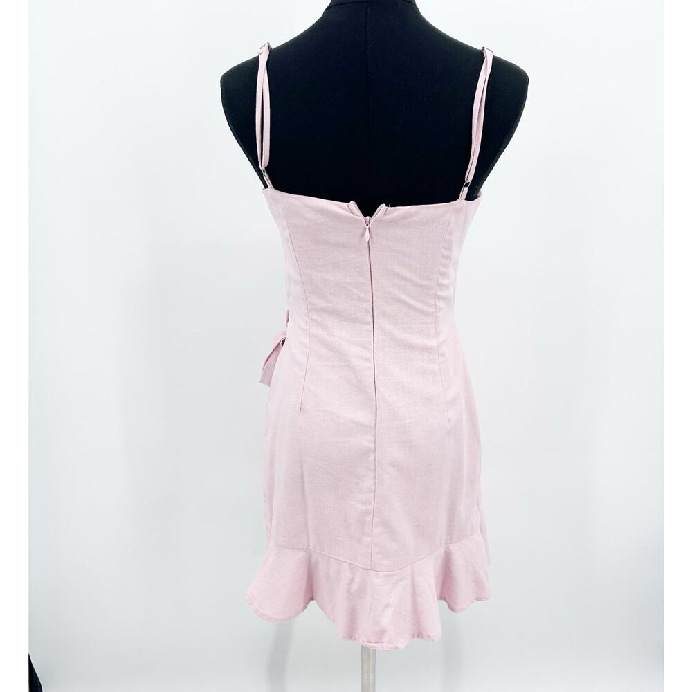 Princess Polly Cottage Hill Wrap Mini Dress Blush Pink Square Neck Linen Blend 4 - Picture 10 of 12
